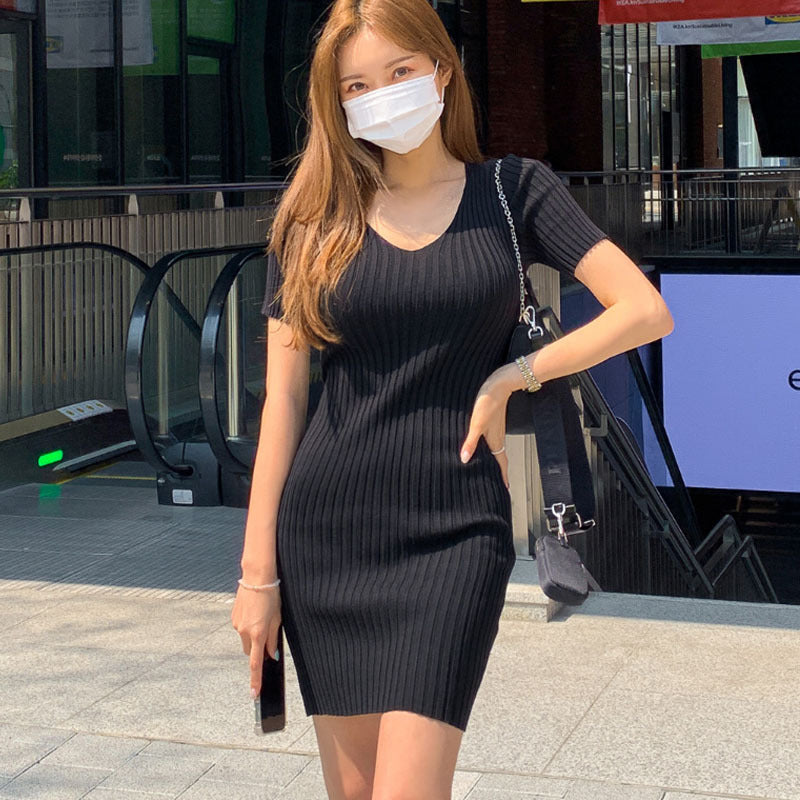 Women Dresses V-neck Short Sleeve Dress