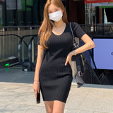 Women Dresses V-neck Short Sleeve Dress