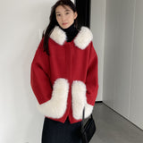 Women Cardigan Sweater Short Woolen Coat Autumn and Winter Long Sleeves Fur Collar Hooded Coat 2t7620
