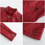 Red Leather Jacket Women's Rivet Leather Coat Spring and Autumn Jacket