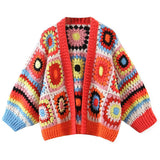 Women Sweater Knitwear Autumn and Winter Plaid Loose Knitted Cardigan Sweater