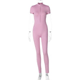 Women Jumpsuit Summer Slim-Fit Zipper Short-Sleeved Jumpsuit