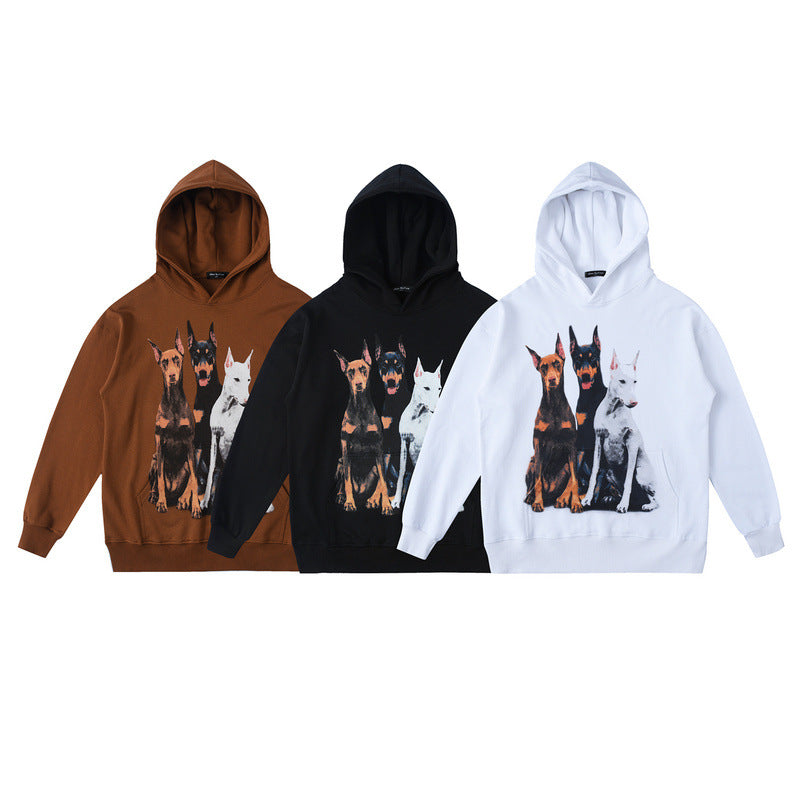 Men Hoodie Hip Hop Retro Doberman Pinscher Hooded Sweater