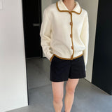 Women Cardigan Sweater Winter Cardigan Lapel Loose Button Sweater X3057