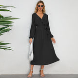 Women Date Dress Sexy Pleated V-neck Dress