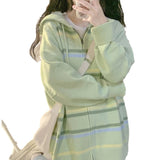 Women Knitwear Autumn and Winter Striped Hooded Sweater Coat Knitted Cardigan