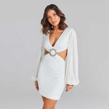 Harlem Nights Outfits Party Dress Sequined Sexy Waist Hollow-out round Ring Hollow out Beaded Dress