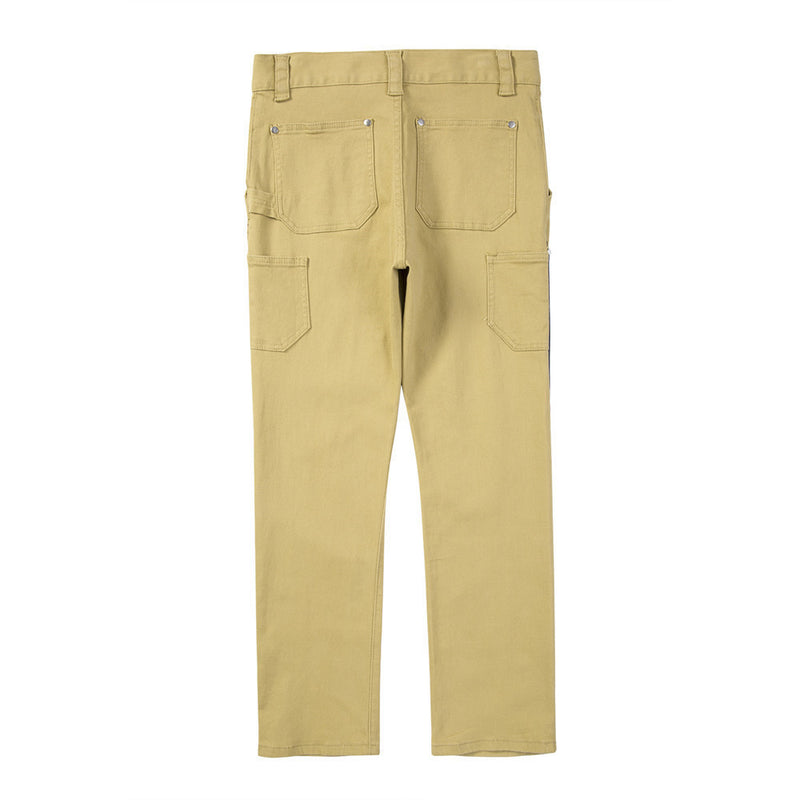 Men Sweatpants Contrast Color PU Leather Patchwork Casual Pants Loose Straight Trousers Casual Pants