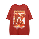 Men T Shirt Flame Print Short Sleeve T-shirt Men and Women Oversize