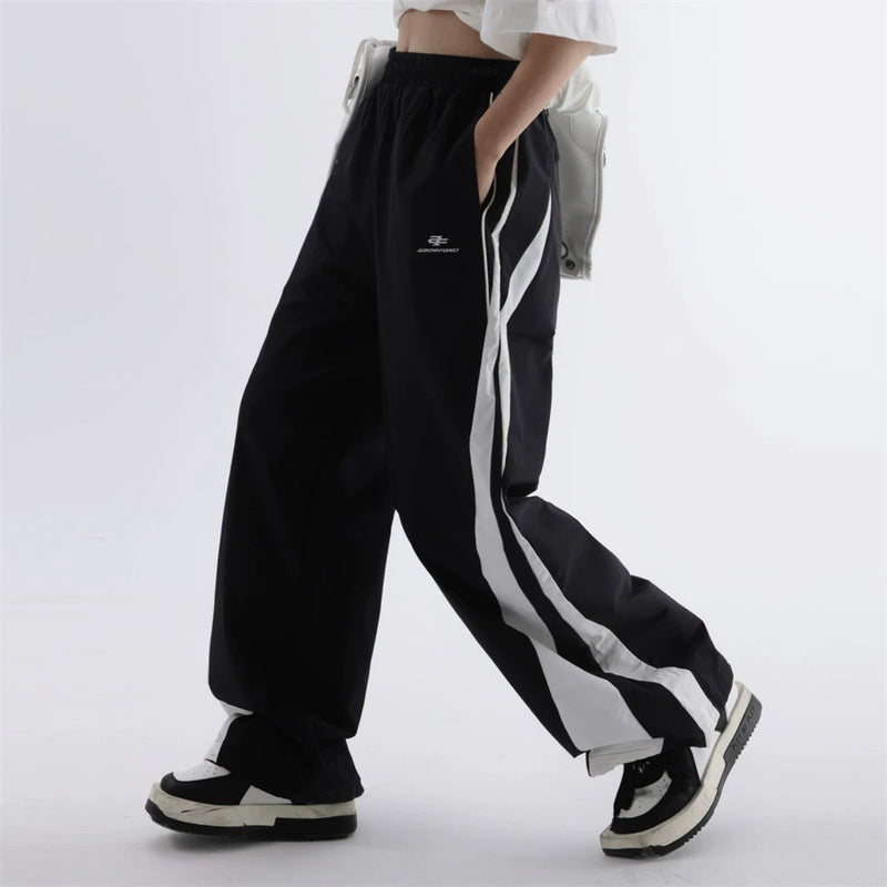 Men Sweatpants Stitching Sports Jogger Pants Men's Wide-Leg Pants Mechanical Style Casual Tactical Pants