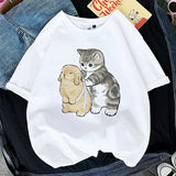 Kawaii Cat Women Print Funny T-shirt Girl Animal Y2K Fashion