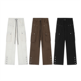 Men Sweatpants Multi-Pocket Cargo Pants Button Slit Straight Casual Trousers Loose