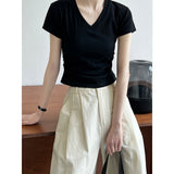 Women's T-shirt Short-Sleeved T-shirt Women's Summer V-neck Short Slim Top