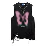 Women Vest Ripped Necklace Sleeveless T-shirt Men's and Women's Punk Vest