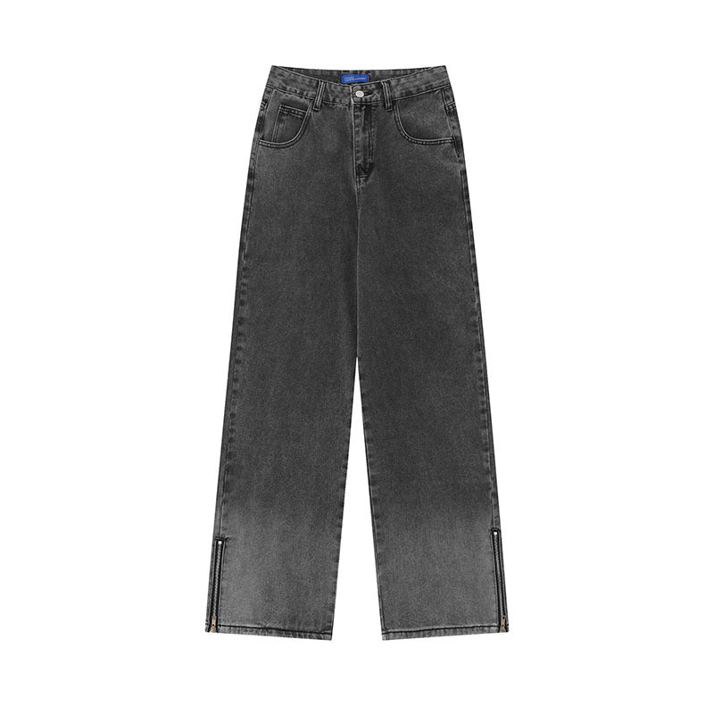 Men Jeans Washed Gradient Jeans Straight-Leg Trousers