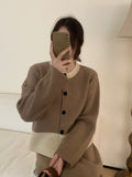 Women Knitted Cardigan Retro Short Knitted Cardigan Loose Color Matching round Neck Sweater Coat