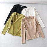 Women Sweater Knitwear Retro Cross Knitwear V-neck Lapel Sweater