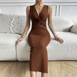 Women Dress Sexy V-neck Sheath Sleeveless Dress