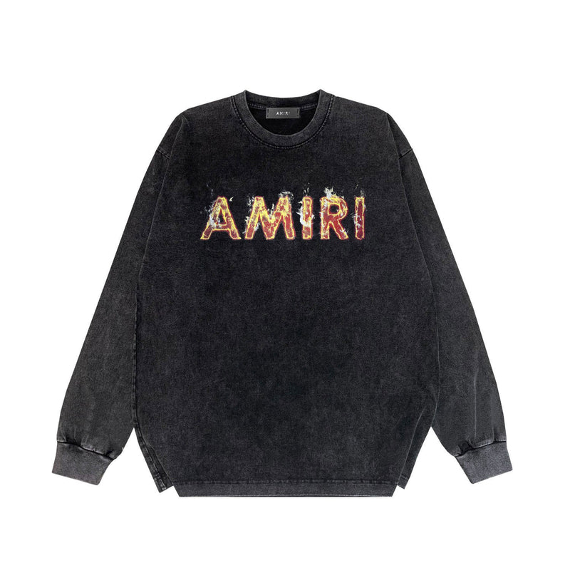 Amiri Long Sleeved Shirt Long-Term Available European and American Fashion Brand Vintage T Shirt Washed and Worn Retro Long-Sleeved T-shirt