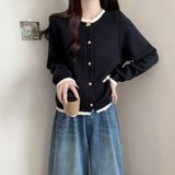 Women Knitted Cardigan Spring Long Sleeve round Neck Sweater Pocket Button Cardigan Loose Sweater