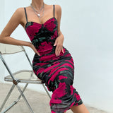 Women Party Tops Sexy Mesh Camisole Pleated Retro Dress