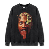 Dennis Rodman Graphic Tee Printed Short Sleeve T-Shirt Cotton Washed Loose Crew Neck Hooded Sweater