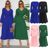 Women Date Dress Autumn and Winter V-neck Bubble Long Sleeve Dress