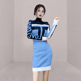 Women Maxi Dress Autumn and Winter Long Sleeve Turtleneck Knitting Dress Hip Skirt