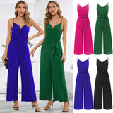 Women Date Dress Summer Sexy Slim-Fit Suspender Wide-Leg Jumpsuit Trousers