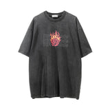 Men Vintage T-Shirt Rose Flame Printed Short Sleeve T-shirt