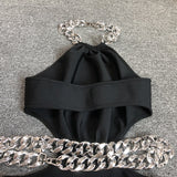 Women Evening Dress Hollow-out Midriff Backless Black Dress Bandage Gown
