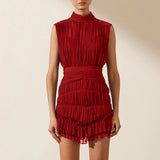 Women Dresses Summer Stand Collar Chiffon Dress Hip Skirt (Qymy0409)