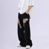 Men Jeans Pistol Patchwork Jeans Loose Retro Black Pants