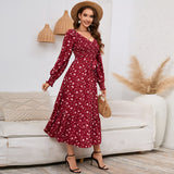Women Date Dress V-neck Floral Skirt Dress