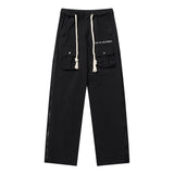 Men Sweatpants Multi-Pocket Workwear Casual Pants Zipper Stitching Loose-Fitting Wide-Leg Trousers