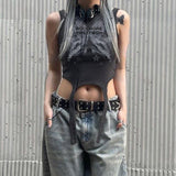 Women T-shirt Butterfly Print Slim-Fit Ribbon Thread Vest
