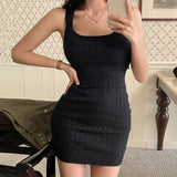 Women Dresses Vintage Hemp Pattern Square Collar Sling Hip Skirt Skirt Dress