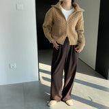 Women Cardigan Sweater Autumn Sweater Cardigan Zipper Turn-down Collar Coat Q625