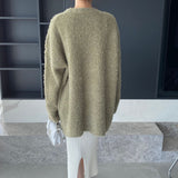 Women Cardigan Sweater V-neck Cardigan Jacket Long-Sleeved Loose Sweater Women's Mid-Length Coat 3t667