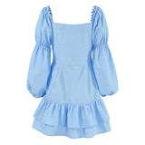 Women Dress Square Collar Puff Sleeve Dress