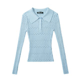 Women Tops Spring/Summer Lapel Hollow Knitwear Pullover Top