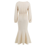 Women Date Dress V-neck Fishtail Skirt Elegant High Waist Evening Long Dress
