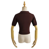 Women Sweater Knitwear Vintage Polo Shirt Short Sleeve Women's Summer Rhombus Contrast Color Knitwear Short T-shirt