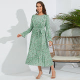 Women Date Dress Autumn and Winter Leisure Floral V-neck Long-Sleeve Dress