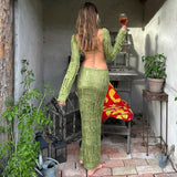 Women Dresses Spring Sexy Backless Hollow out Long Sleeve Dress
