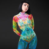 Women Jumpsuit Winter Slim-Fit Zipper Turtleneck Long Sleeve Finger Stall Jumpsuit