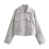 Women Tops Spring Zipper Short Jacket Polo Collar Top