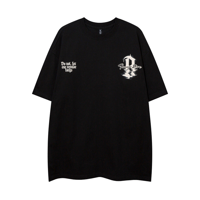 Men T Shirt Retro Alphabet Graffiti Printing Short Sleeve T-shirt