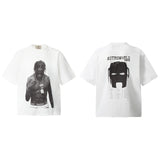 Mens T-shirts Travis Scott BIG FACE print distressed short sleeves