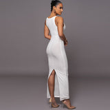Women Dresses Summer U-Neck Split Sling Dress (Bla0420)